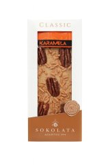 Mliečna a biela čokoláda s karamelom a pekanovými orechmi 100 gr