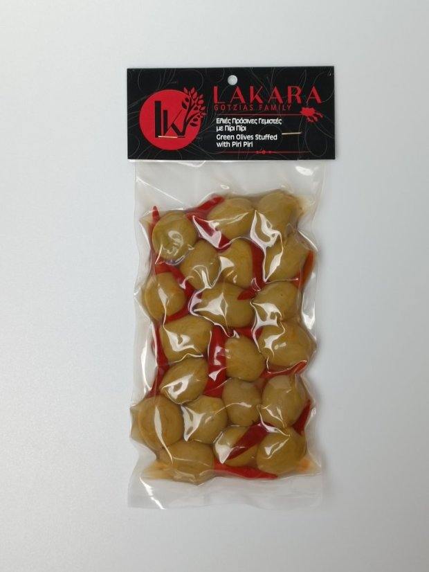 Zelené olivy plnené pikantnou paprikou Piri piri vákuovo balené 250 gr