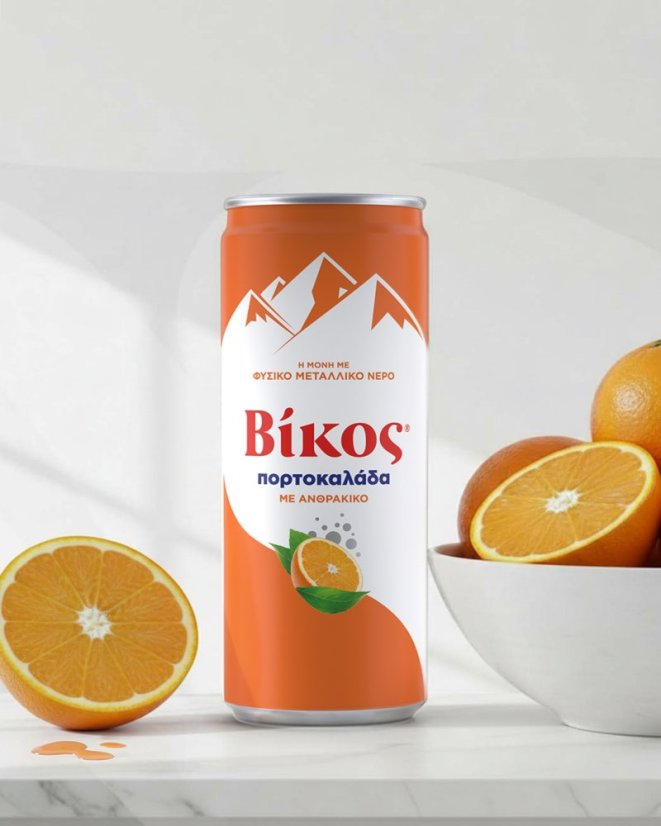 Limonáda - Portokaláda Vikos pomerančová v plechovce, balení 4 x 330 ml
