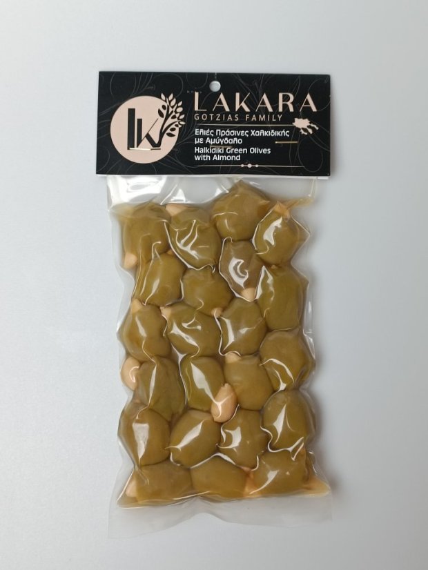 Zelené olivy plněné mandlemi, vakuově balené 250gr